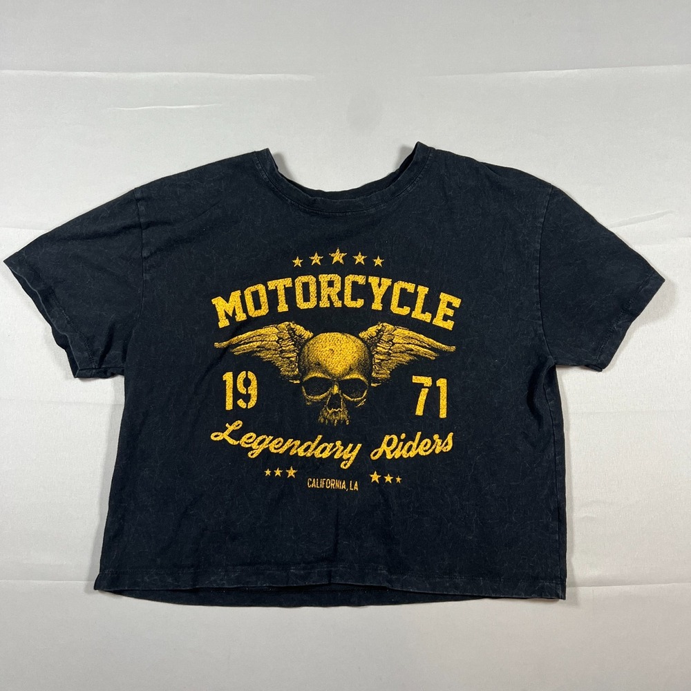 Vintage Threadz Motorcycle Legendary Riders Crop Top Women Small Black Skull Y2k